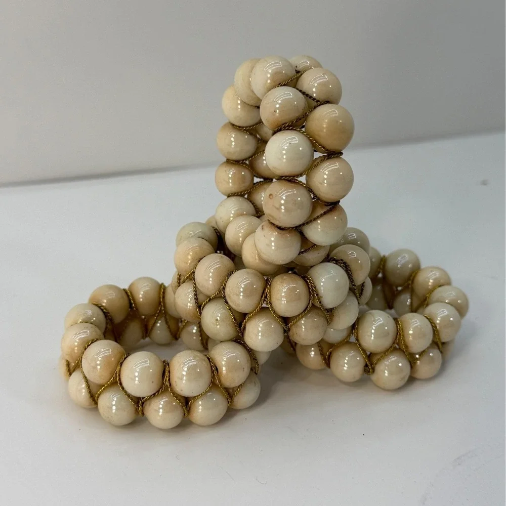 Vintage Beaded Napkin Rings Set of 4 Cream Stone Gold Wire Boho Table Decor
